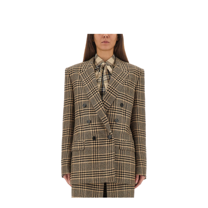 Jacket in Prince of Wales Silk and Cashmere in Black