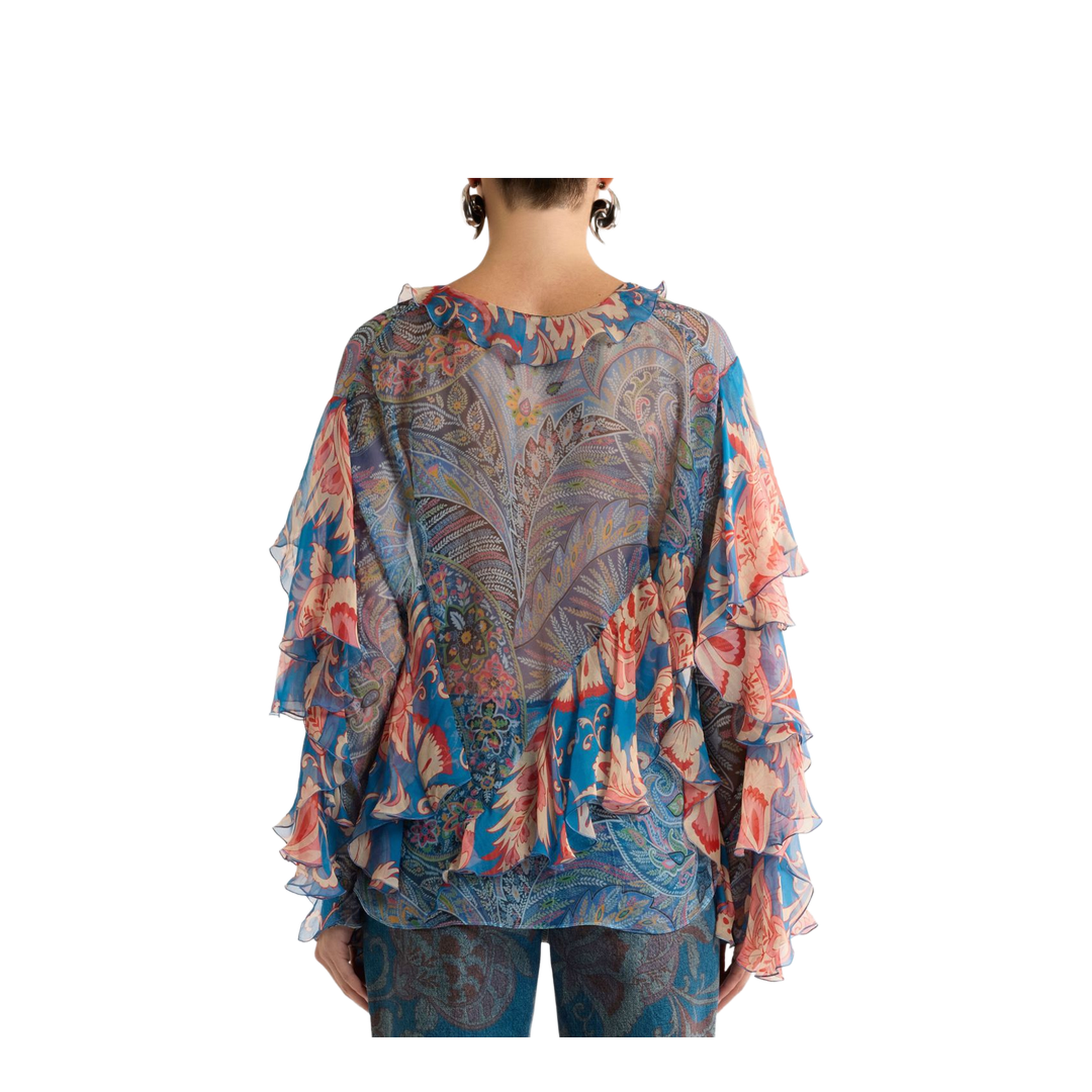 Floral Print Ruffles Chiffon Blouse