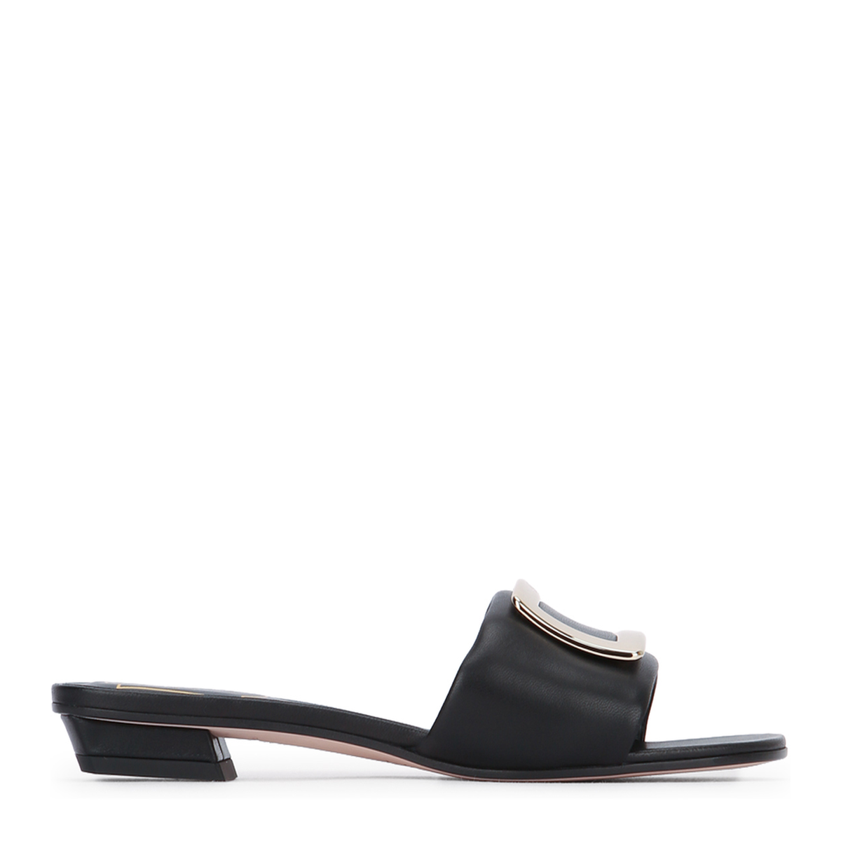 Square Buckle Leather Slides