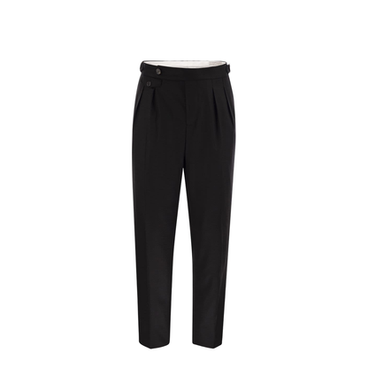 Tailor-fit Trousers in Virgin Wool Canvas with Double Inverted Darts and Buckles on the Side