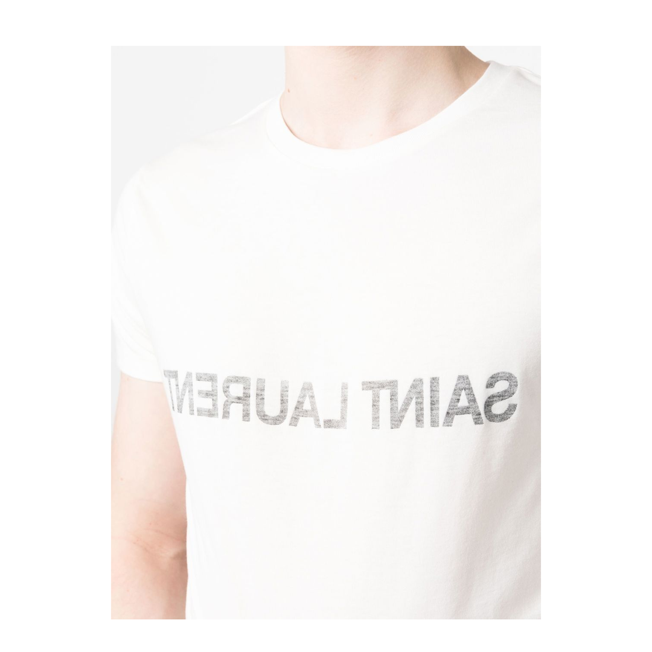 White T-Shirt with Black Logo Pattern