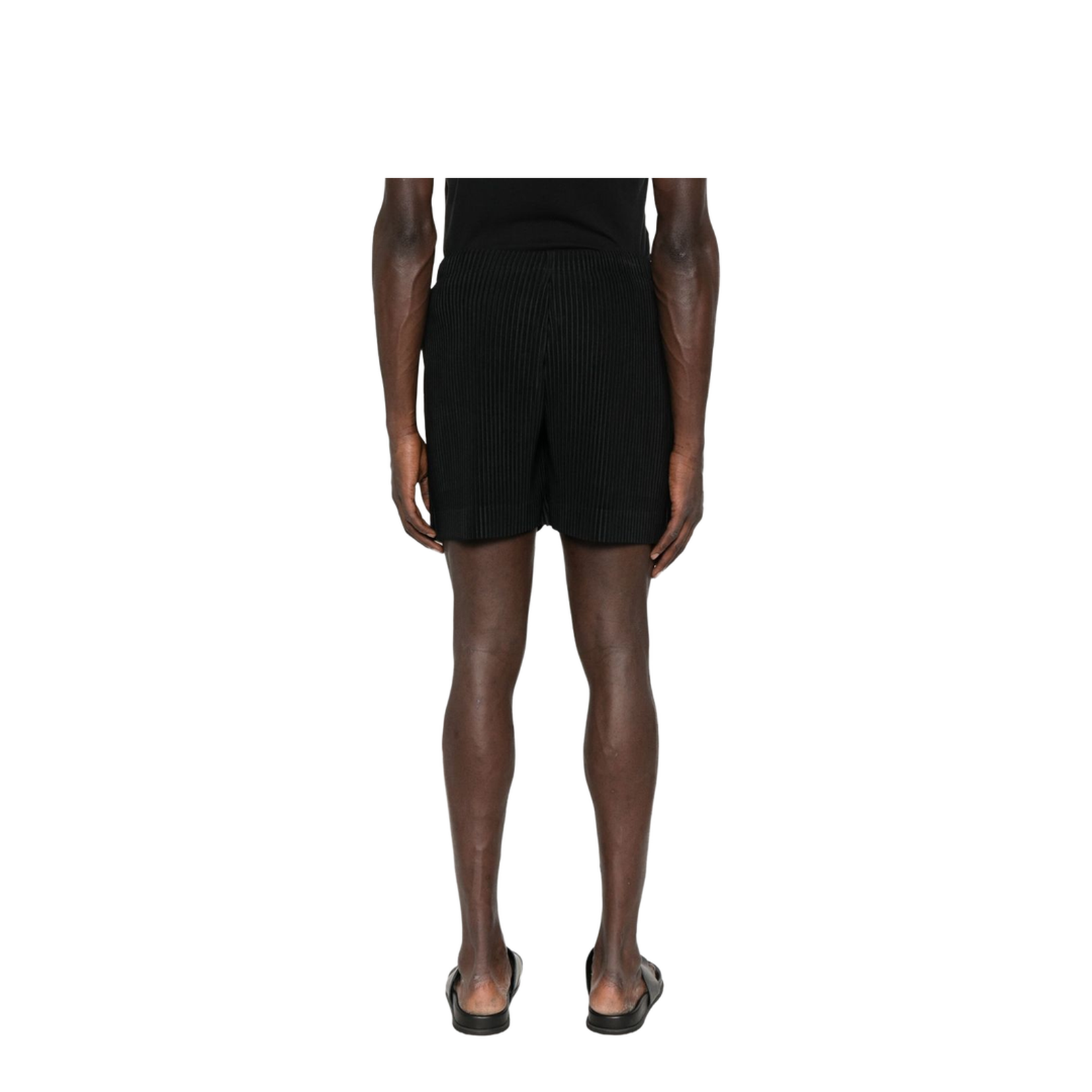 Black Plisse Fabric Pull-On Pants