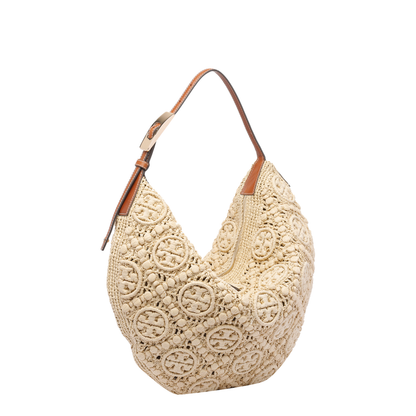 Natural Raffia T Monogram Balloon Bag