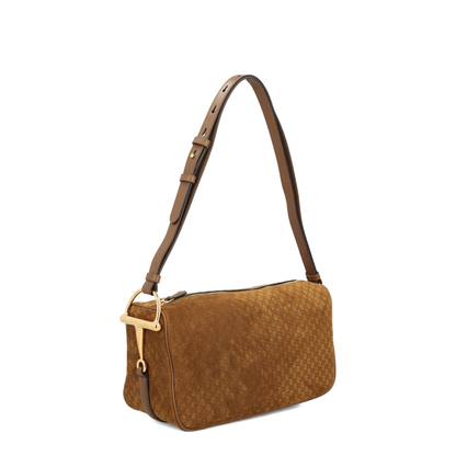 Half Horsebit Medium Suede Shoulder Bag - Brown