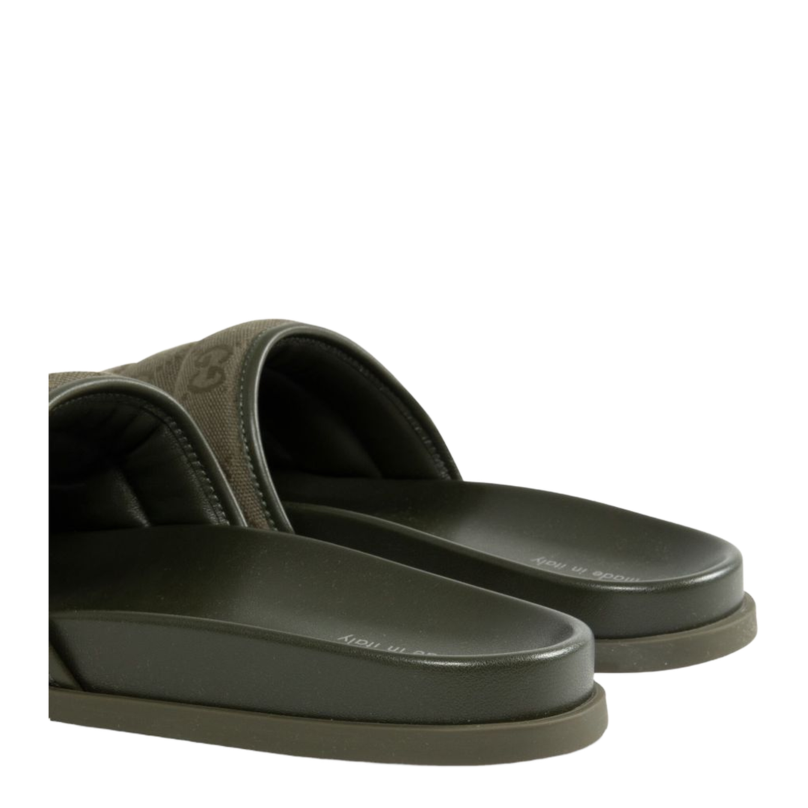 Olive Green GG Monogram Canvas Quilted Finish Open Toe Flat Sole Slip-On Style