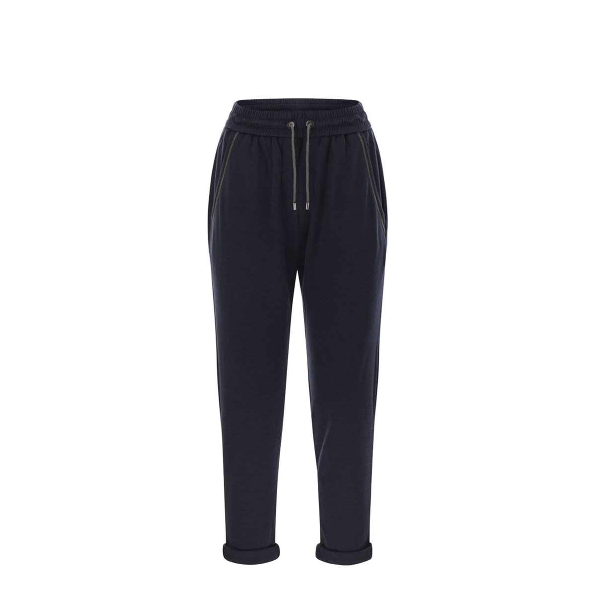 Cotton and Silk Interlock Trousers with Shiny Pocket Detail