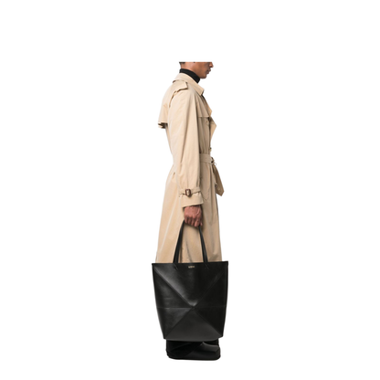 Puzzle Fold XL Shiny Calfskin Tote - Black