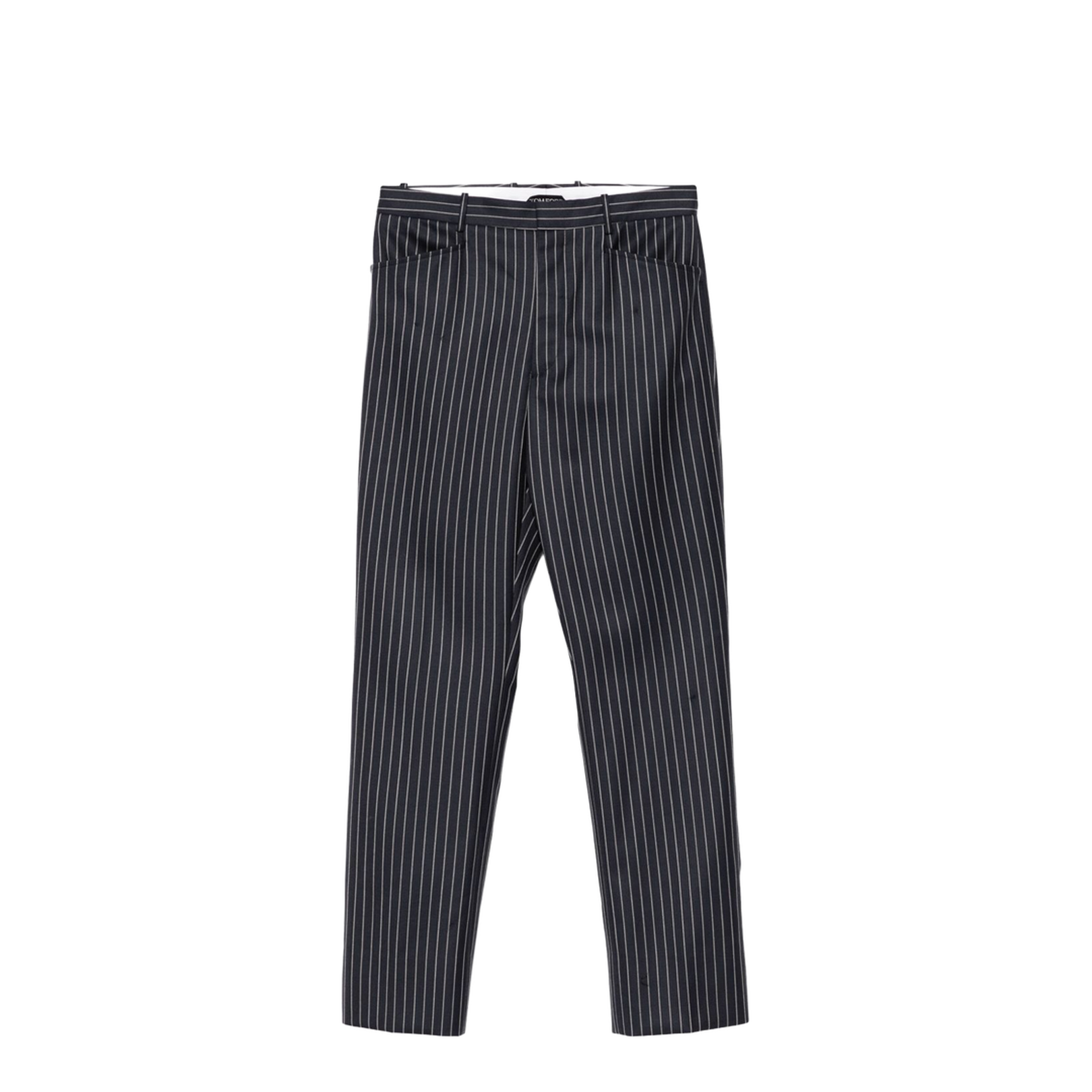 Striped Trousers Navy Wool Tailored Fit