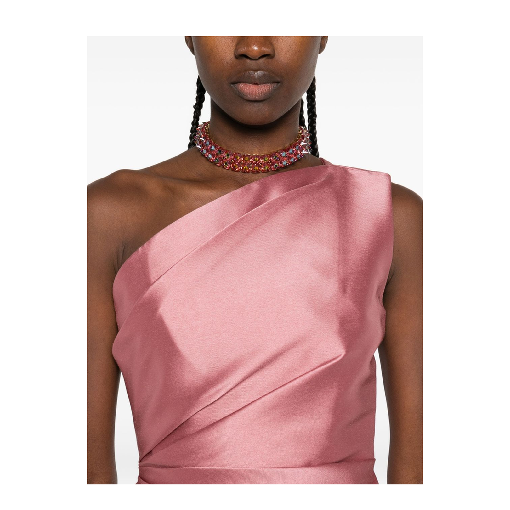 One-Shoulder Neckline Draped Bodice Maxi Dress