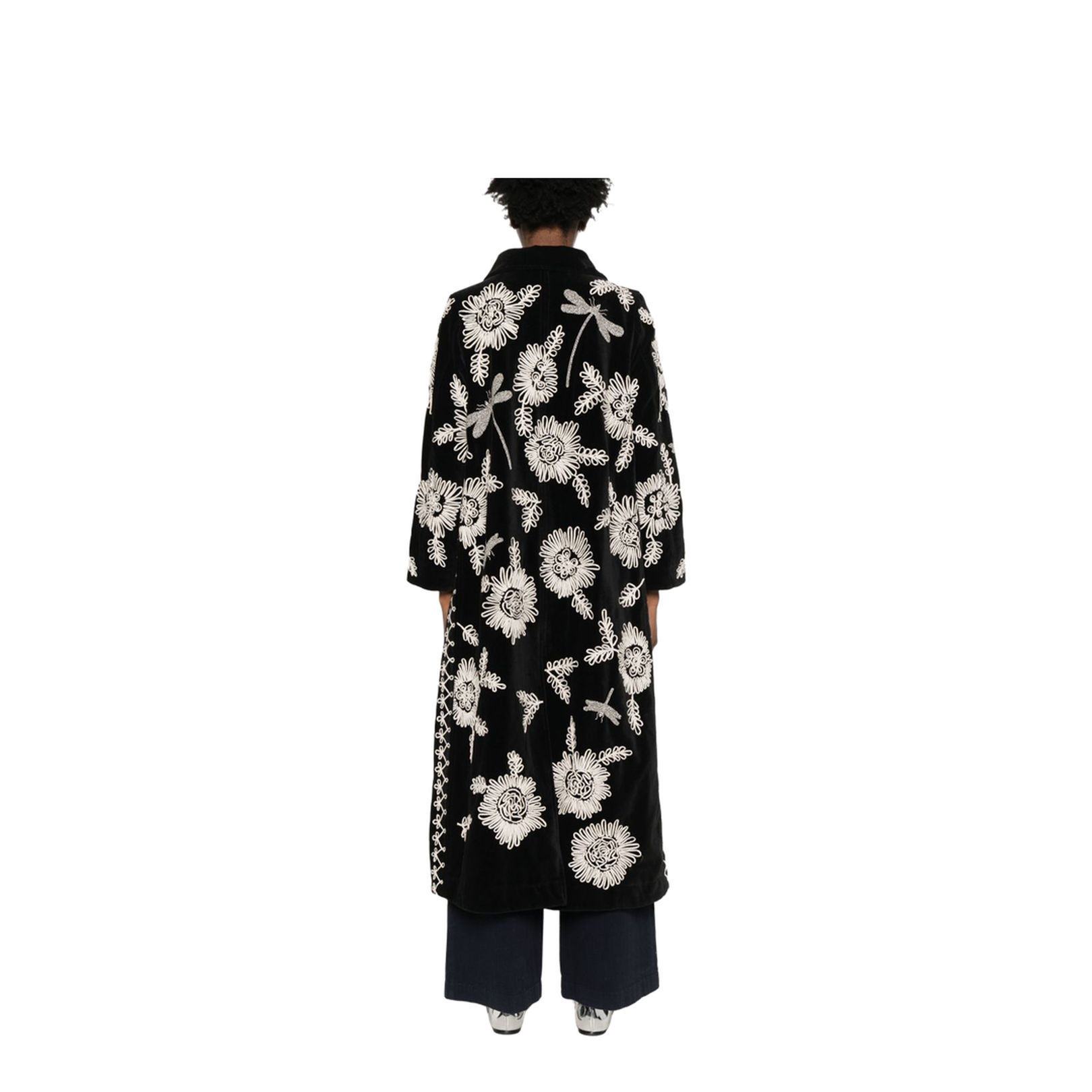 Velvet Coat With Embroidered Floral Motifs