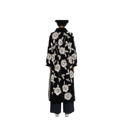 Velvet Coat With Embroidered Floral Motifs