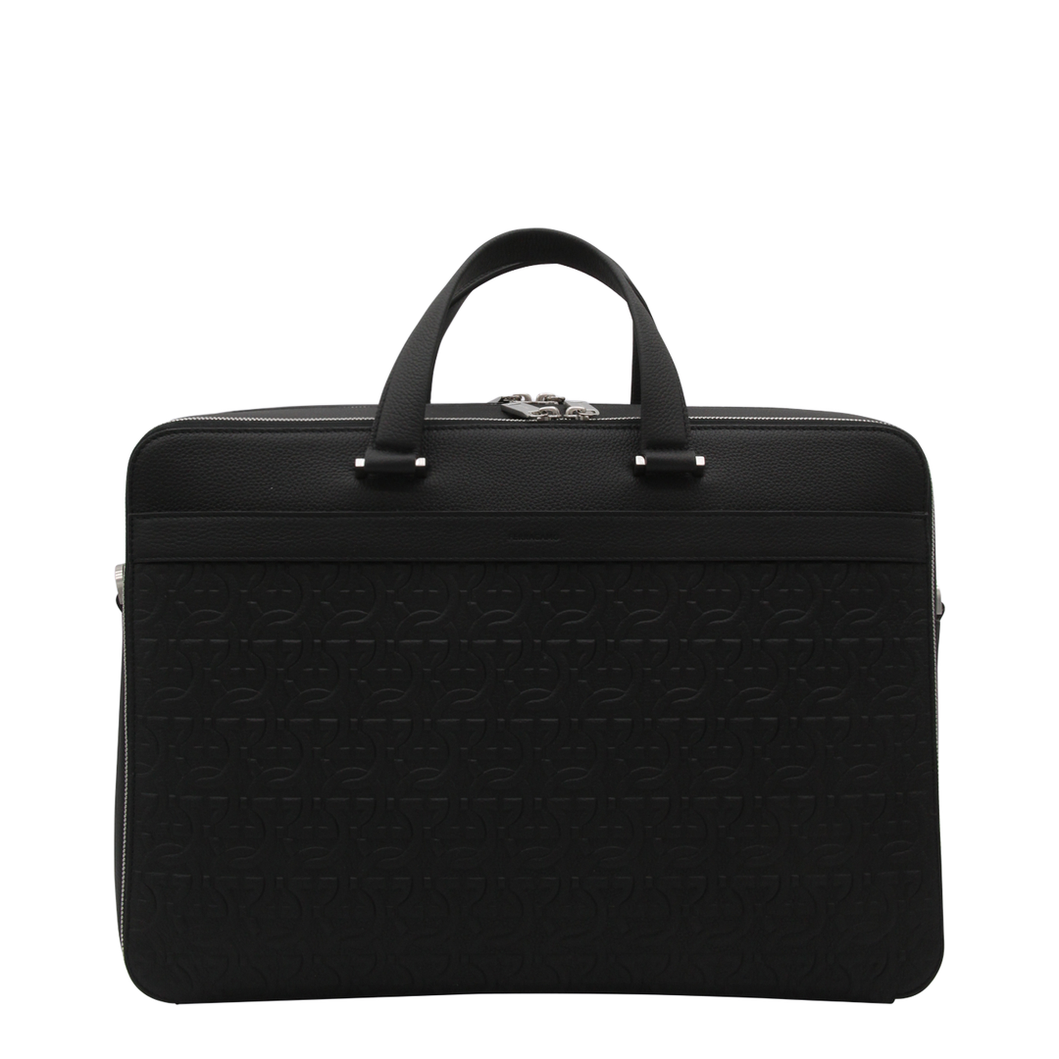 Salvatore Black Leather Business Gancini Top Handle Bag