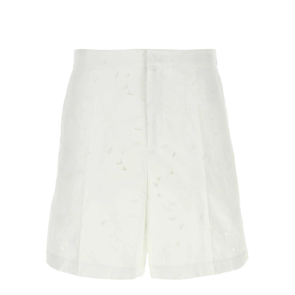 White Cotton Blend Bermuda Shorts