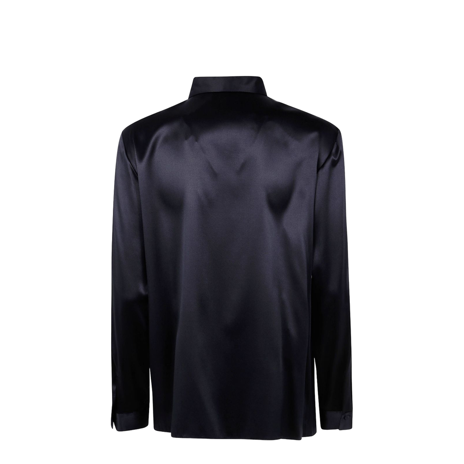 Dark Blue Stretch-Silk Long-Sleeve Shirt