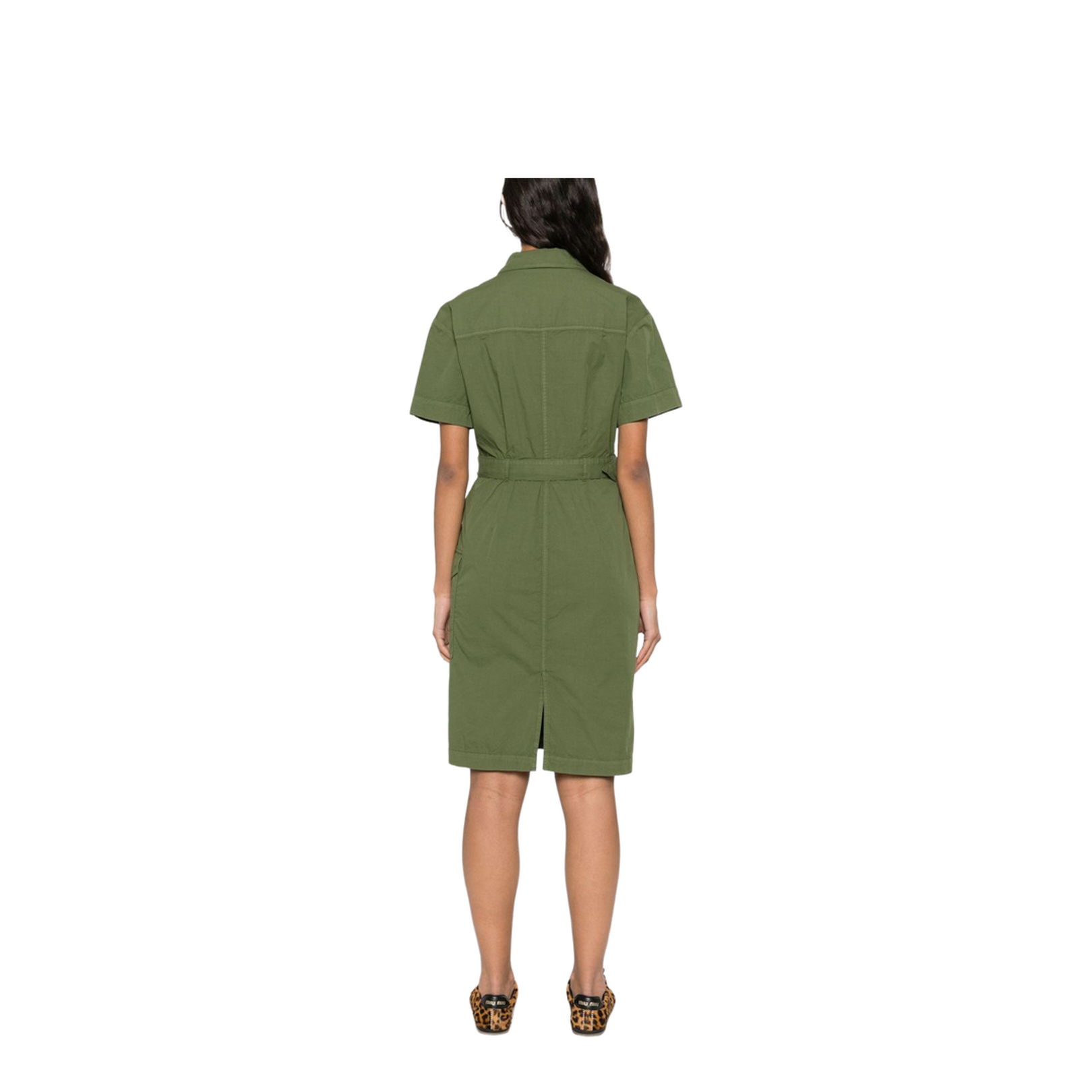 Cotton Shirt Dress in Green
