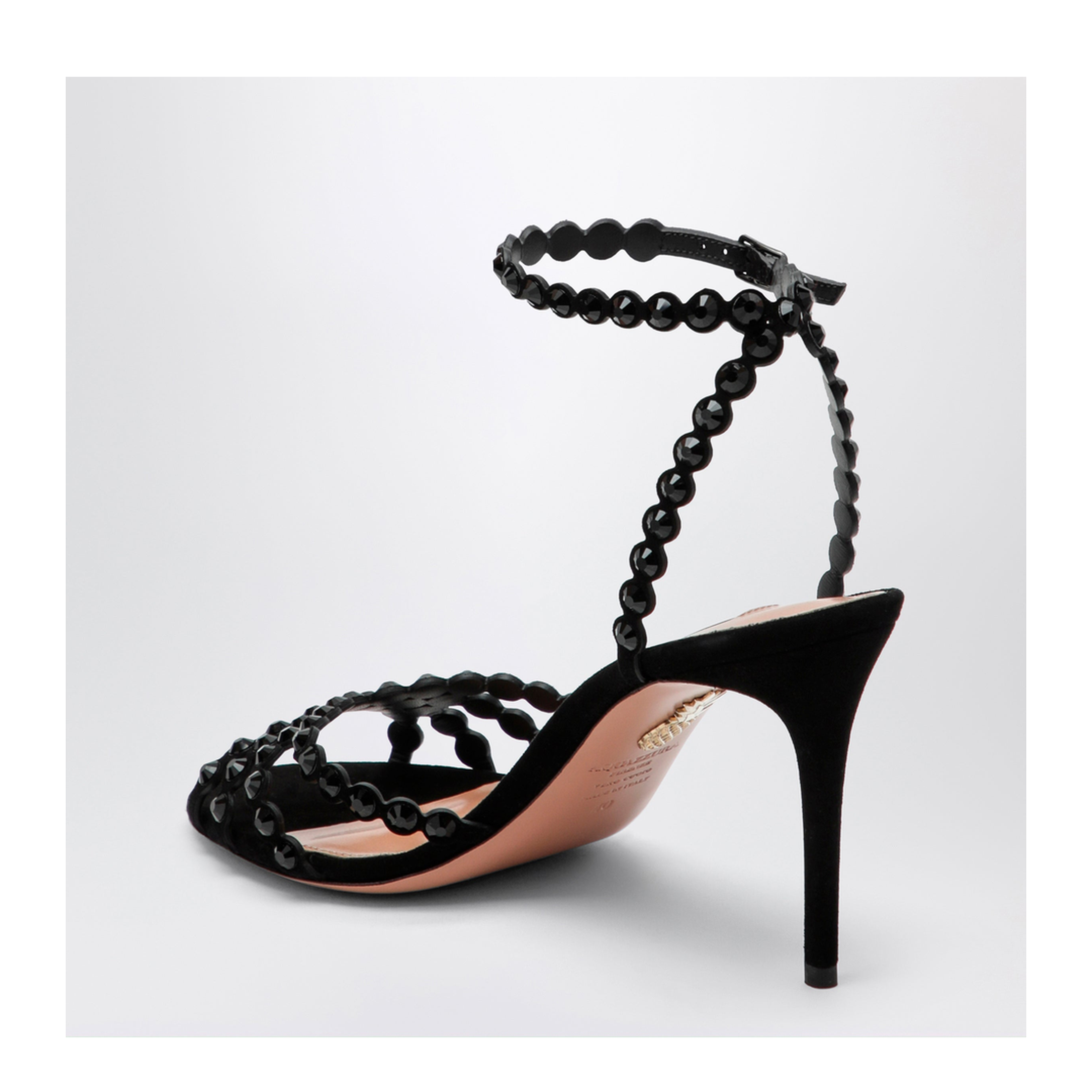 MAYFEYR - Aquazzura - Tequila Black Sandals In Suede With Crystals - TQLMIDS0SUEBJT