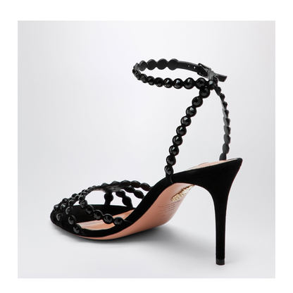 MAYFEYR - Aquazzura - Tequila Black Sandals In Suede With Crystals - TQLMIDS0SUEBJT