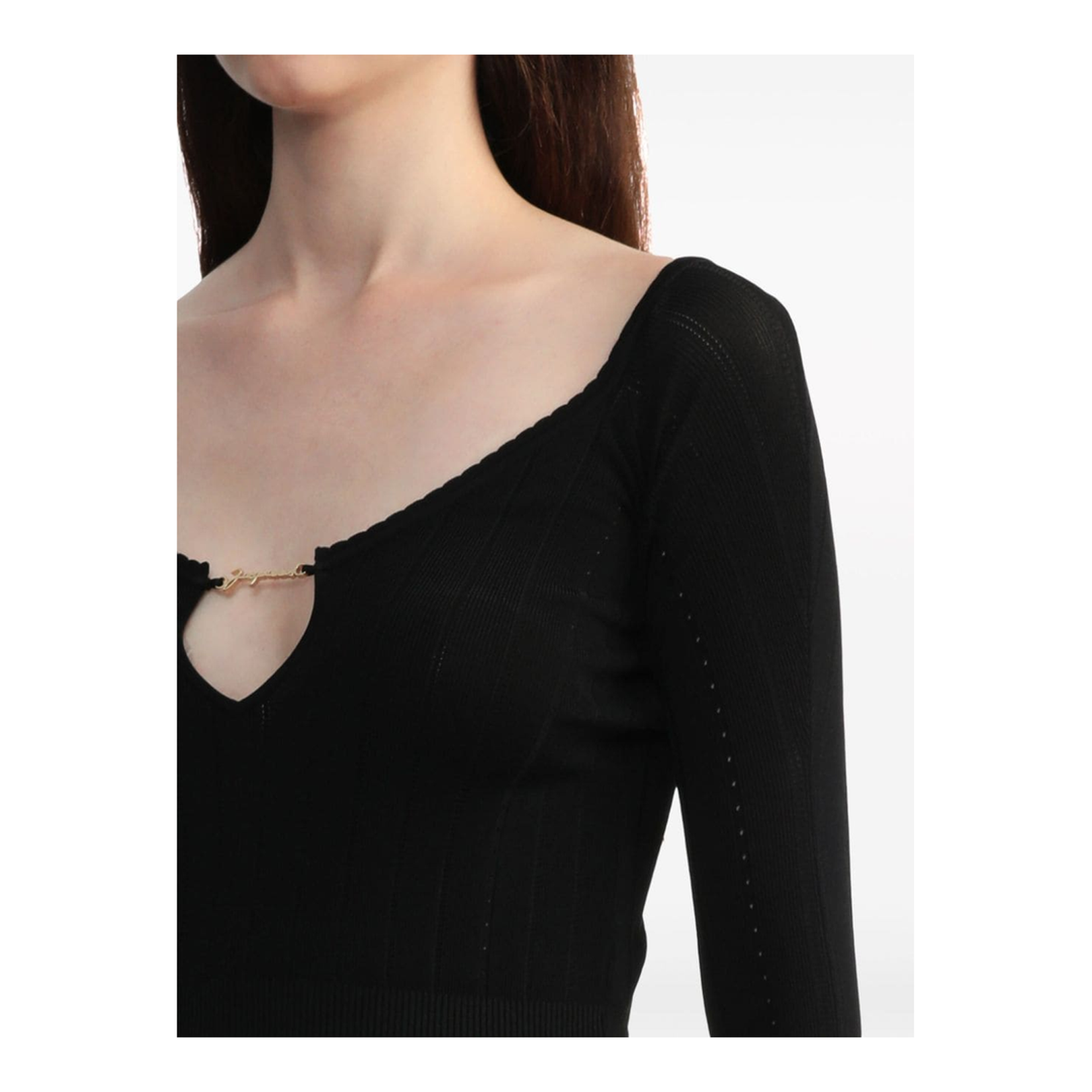 Black Ribbed Knit V-Neck Sweater
