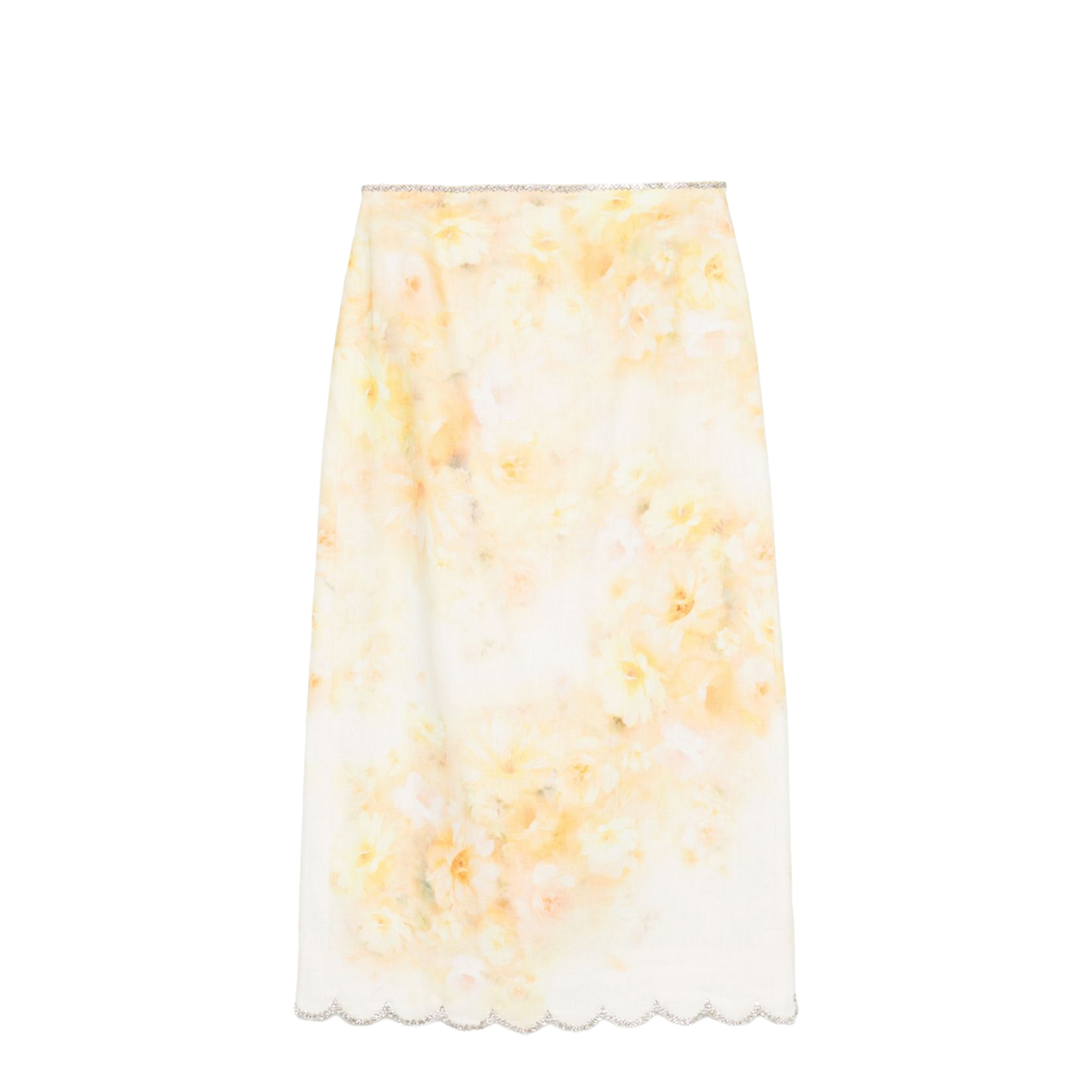 Floral Print Linen Midi Skirt
