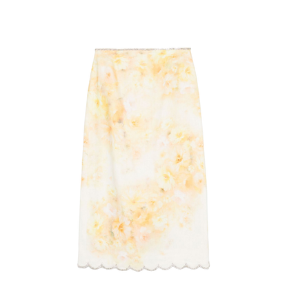 Floral Print Linen Midi Skirt