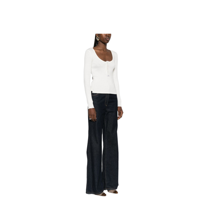 Scoop-neck Henley Shirt in Cotton Jersey White