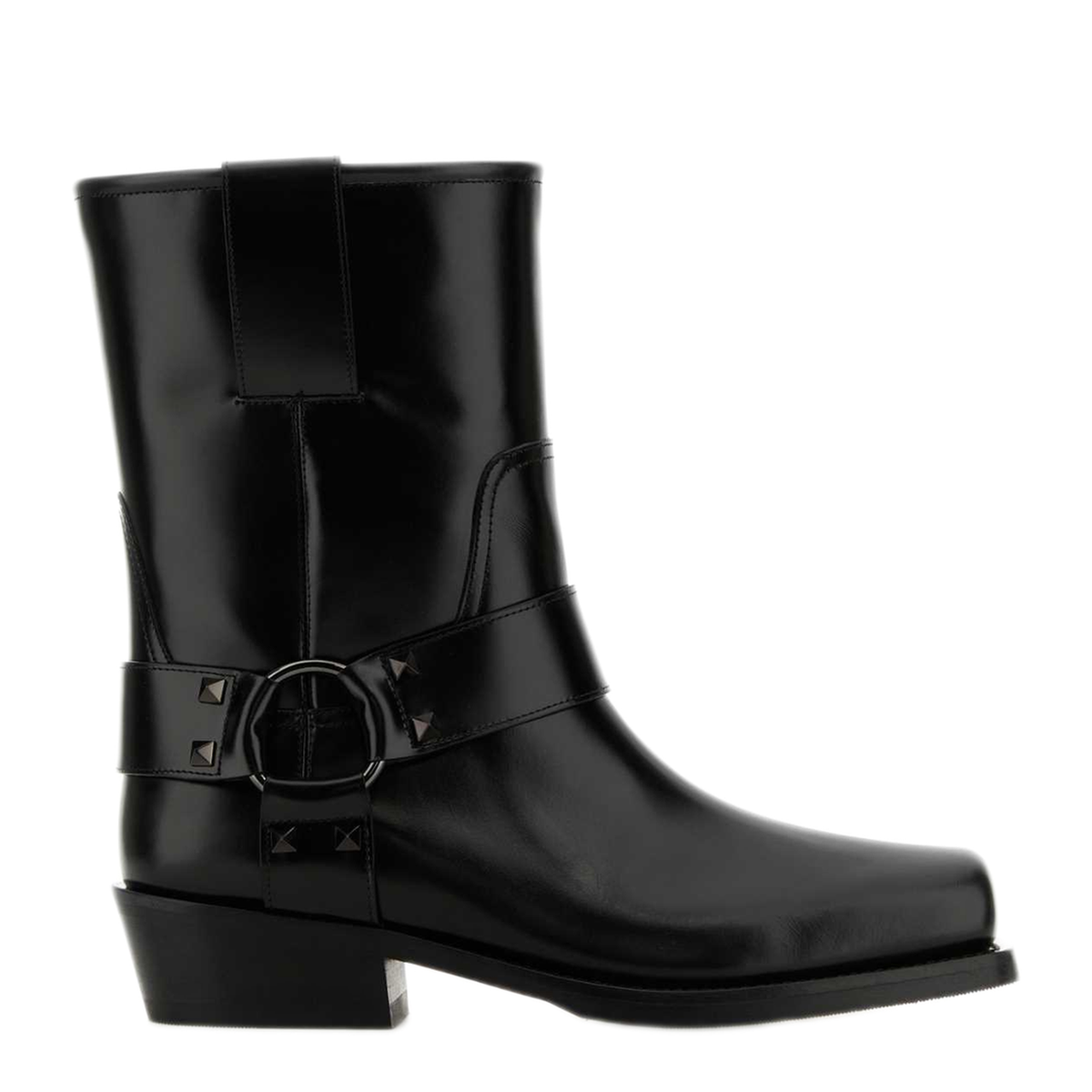 Black Leather Biker Rockstud Low Boot