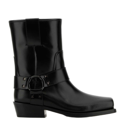 Black Leather Biker Rockstud Low Boot