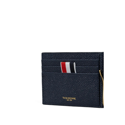 Money Clip Wallet with Side 4 Bar Stripes in Pebble Grain Leather