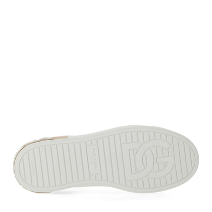 White Calfskin Low-Top Sneakers with Gold Details