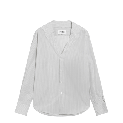 Pinstriped Cotton Shirt with V-Neck