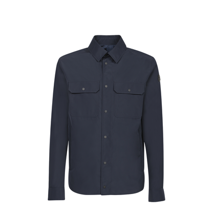 Long sleeves, double front flap pockets, button closure.