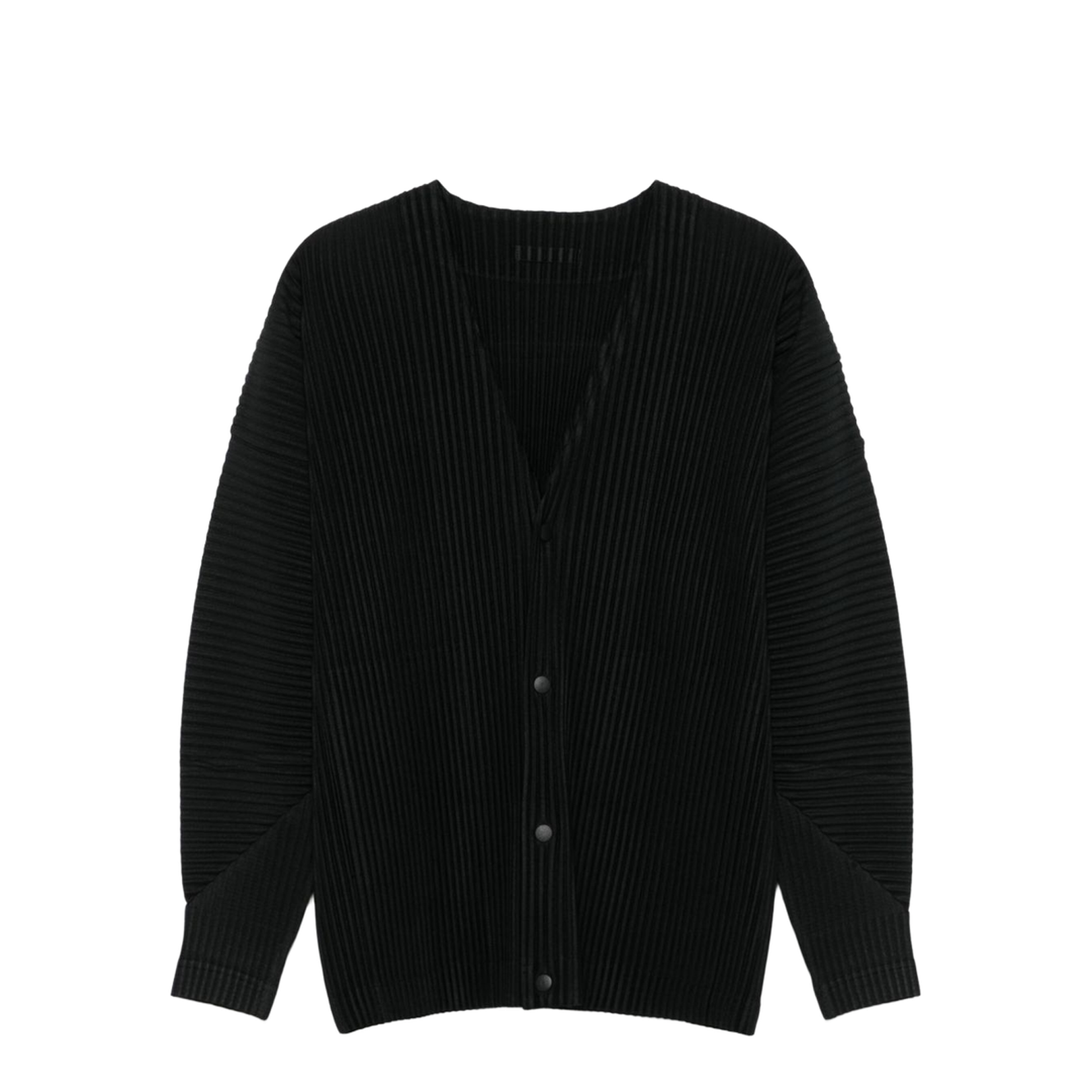 Black Plissé Effect Long Sleeve Shirt