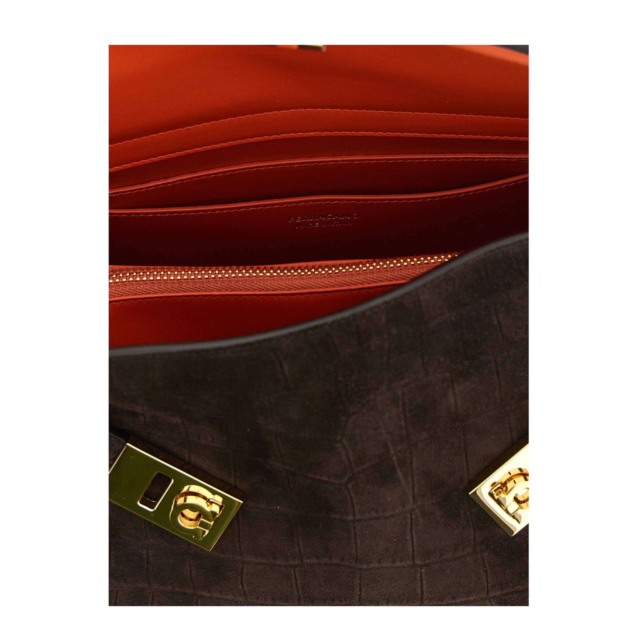 Hug Medium Crocodile-Print Suede Shoulder Bag - Testa di Moro