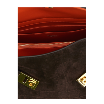 Hug Medium Crocodile-Print Suede Shoulder Bag - Testa di Moro