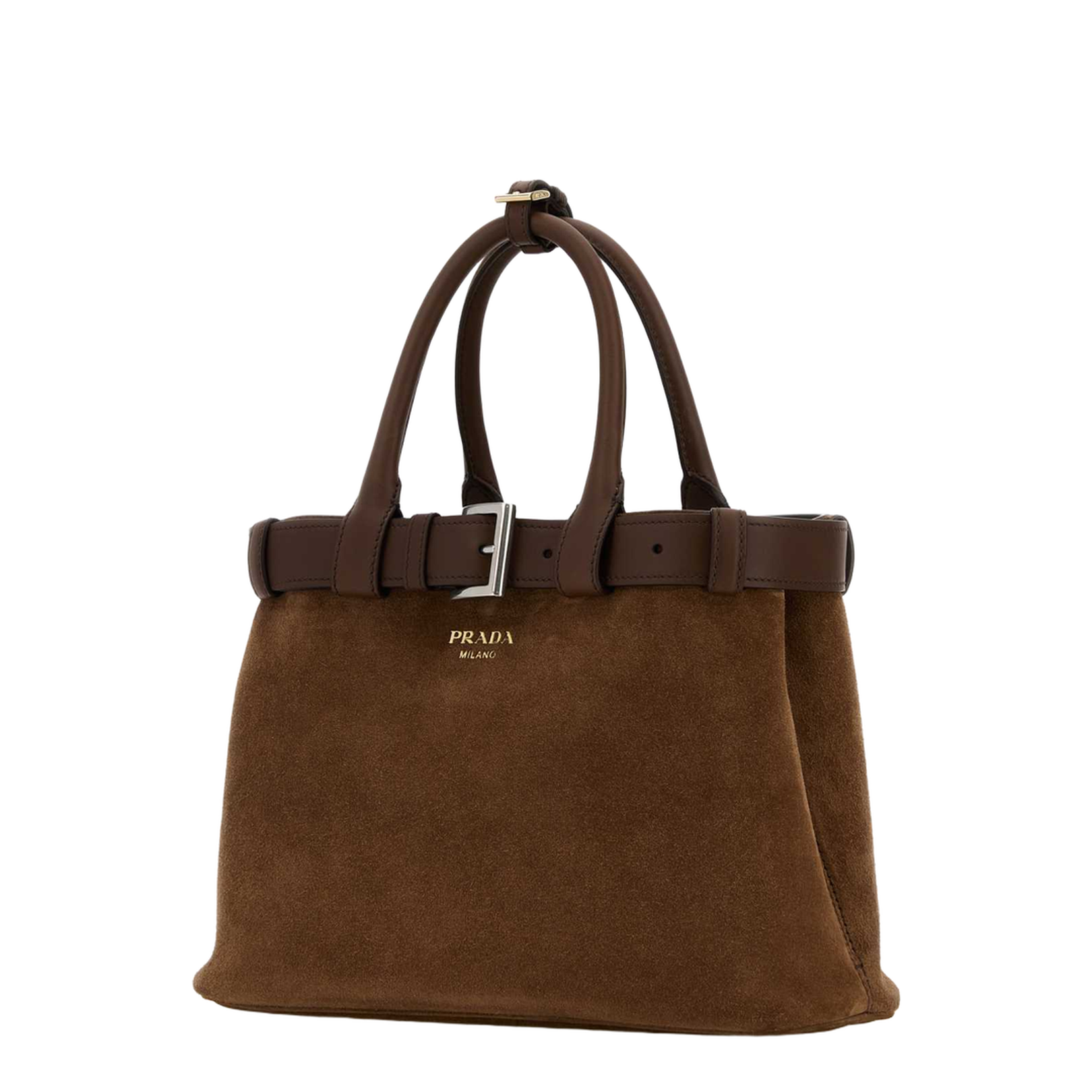 Brown Suede Buckle Medium Handbag