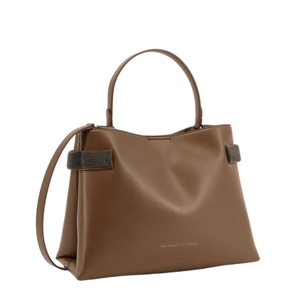 Leather Shoulder Bag with Monili Detail