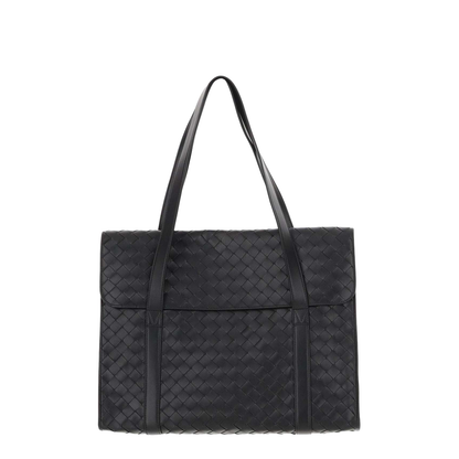 Intrecciato Leather Structured Tote - Black