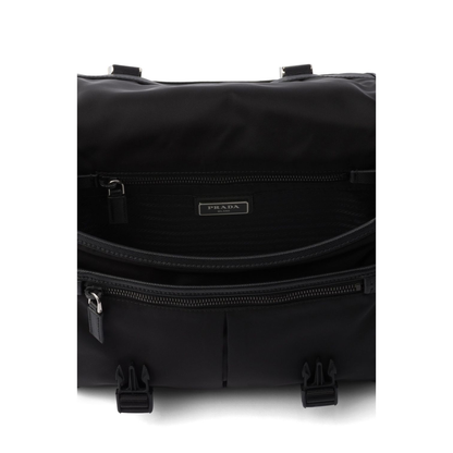 Re-Nylon Saffiano Leather Shoulder Bag - Black