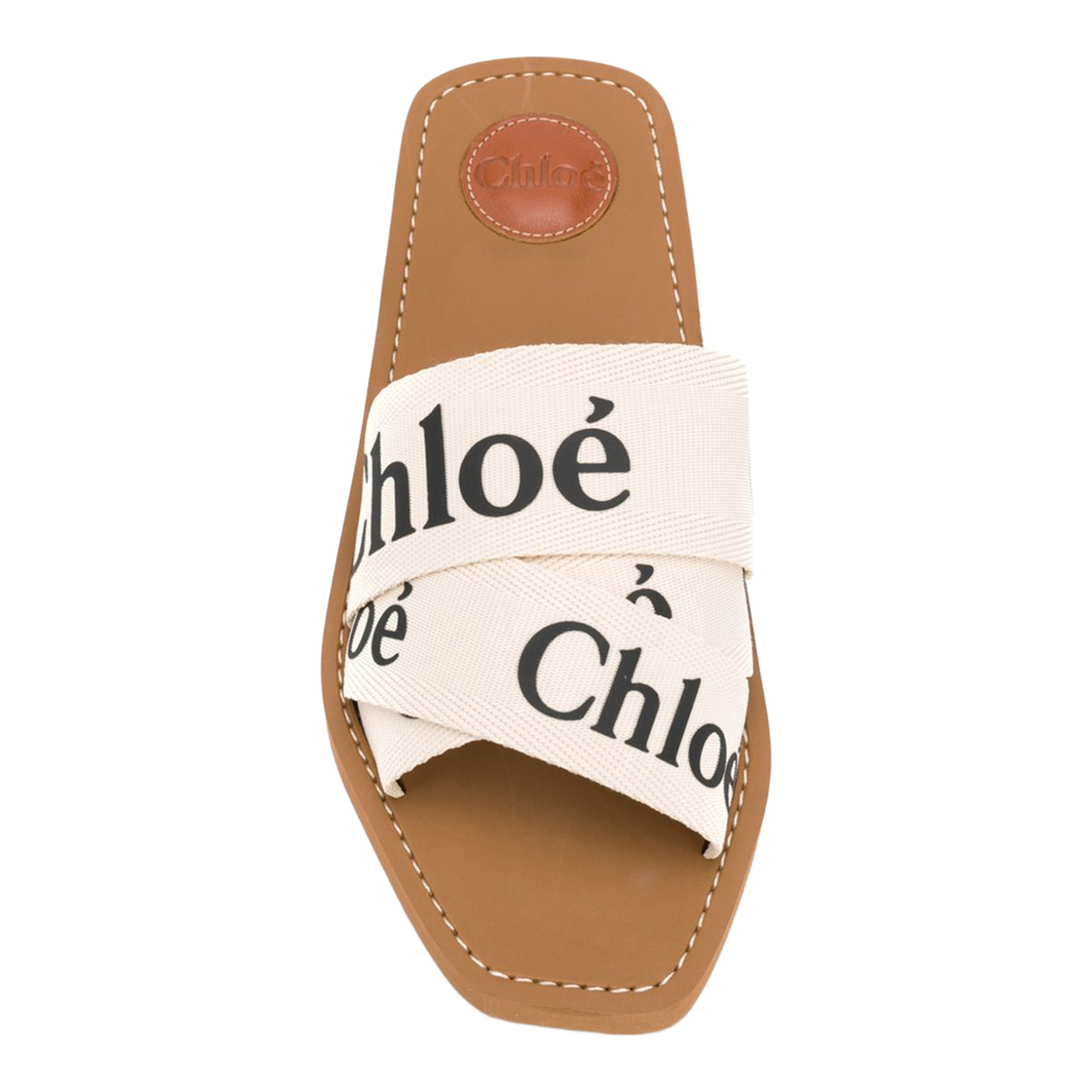 White Linen All-Over Logo Print Low Stacked Heel