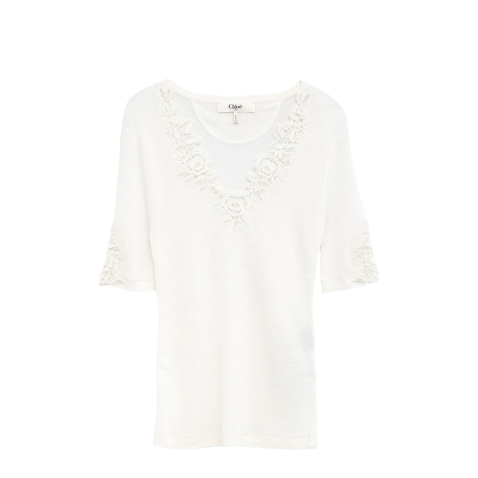 Wool Knit Top with Lace Guipure