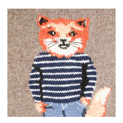 Grey Mélange Sweater with Dressed Fox Intarsia