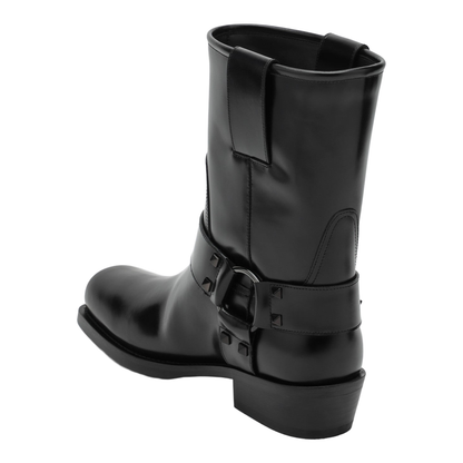 Black Leather Biker Rockstud Low Boot