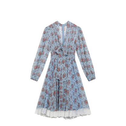 MAYFEYR - Dolce & Gabbana - Floral Bouquet-Print Chiffon Dress In Light Blue - F611ZTIS10FHC5XK