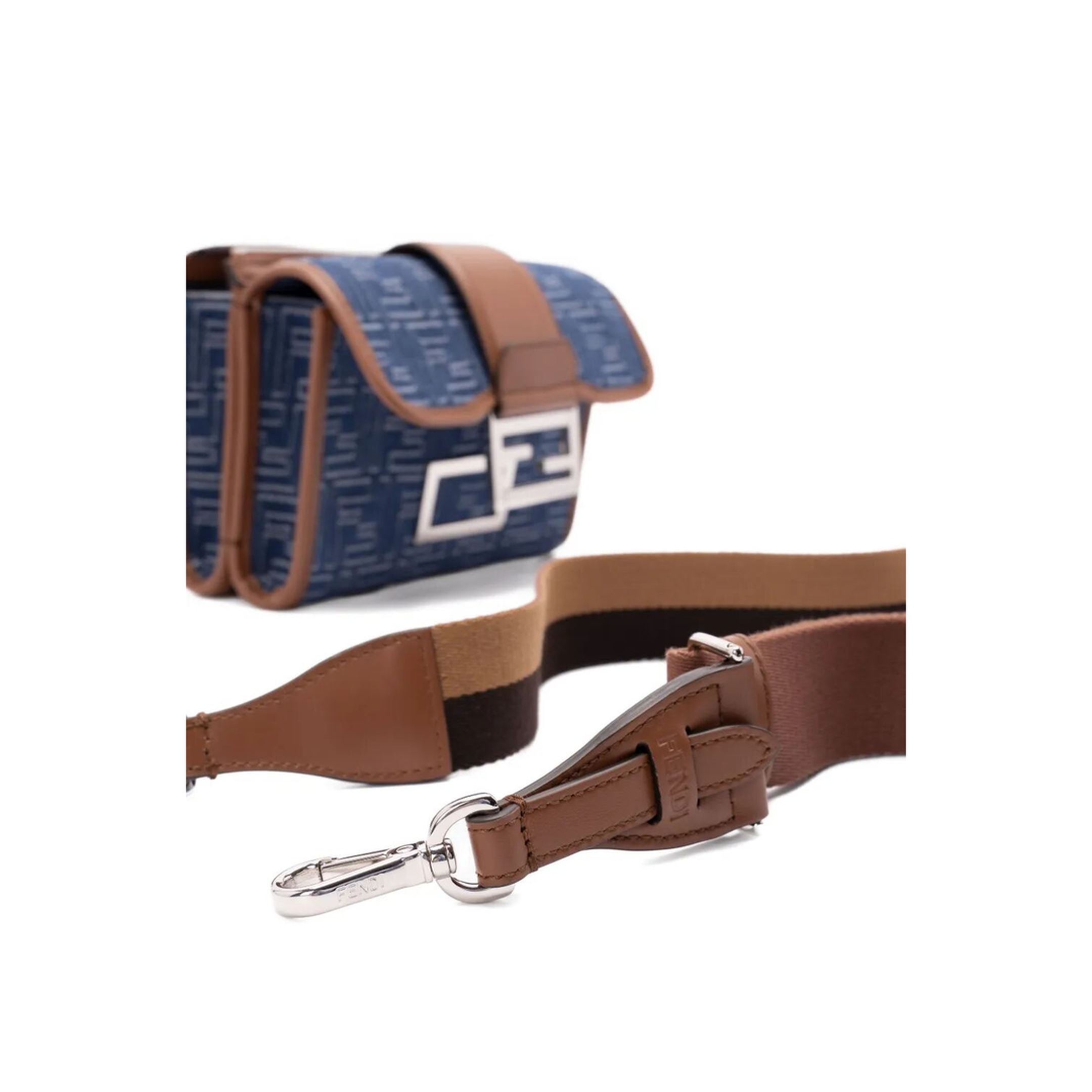 MAYFEYR - Fendi - Denim-Effect Ff Jacquard And Leather Double Baguette Bag - 7VA649AUGO