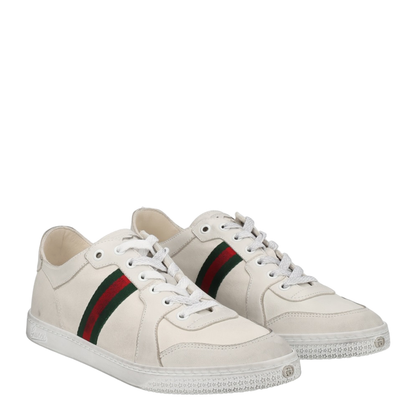 Stretch Low-Top Trainer in White Leather
