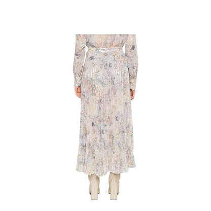 White Sequin-Embellished Pleated Skirt