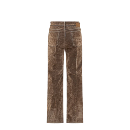 Brown Velvet Straight Leg Pants