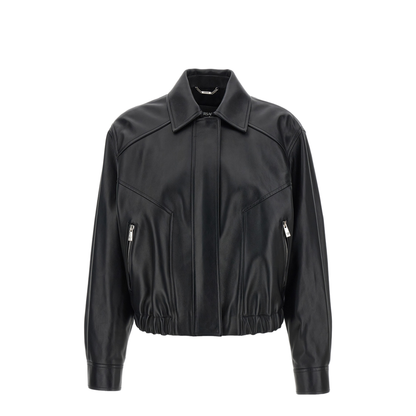 Leather Blouson Puffer Jackets Black