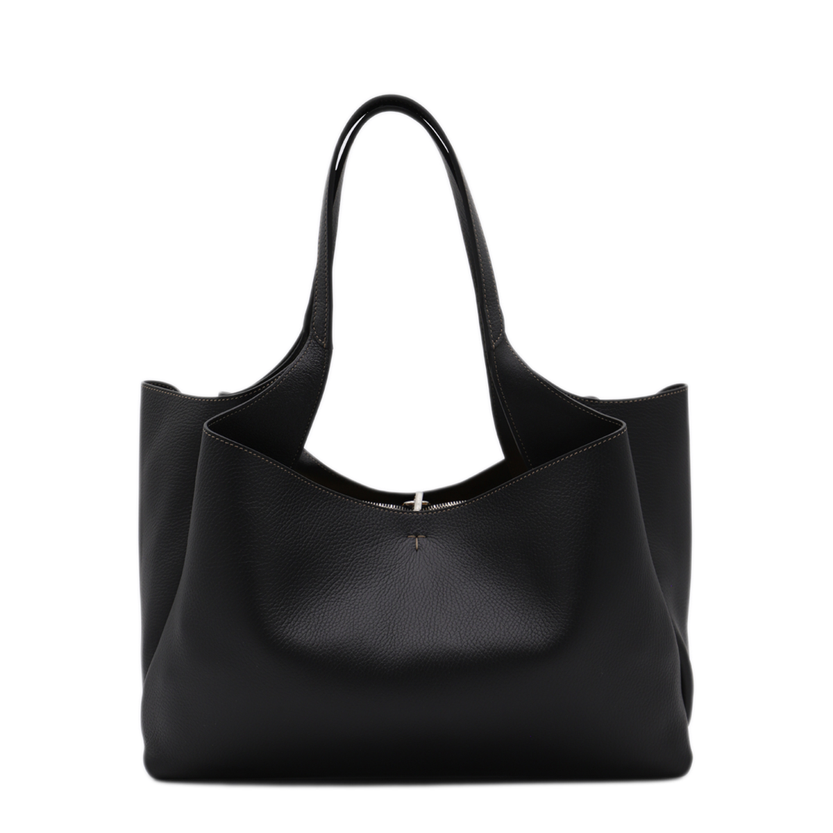 T Timeless Medium Hammered Leather Tote - Black