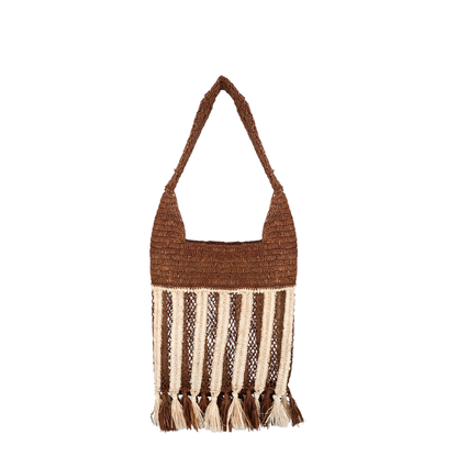 Praia Small Raffia Crossbody Bag - Natural/Brown Stripe